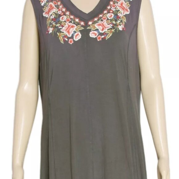 Anthropologie Caite Floral Embroidered Sleeveless V Neck Gray Maxi Dress S & L - Picture 4 of 4